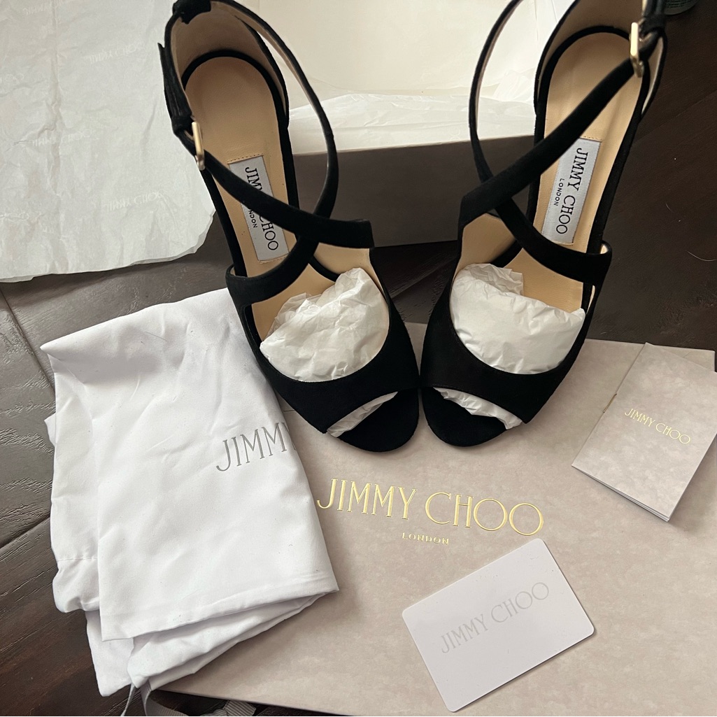 Brand New Jimmy Choo Emily 85 Black Suede Heels - Sz 37 (Eu)
